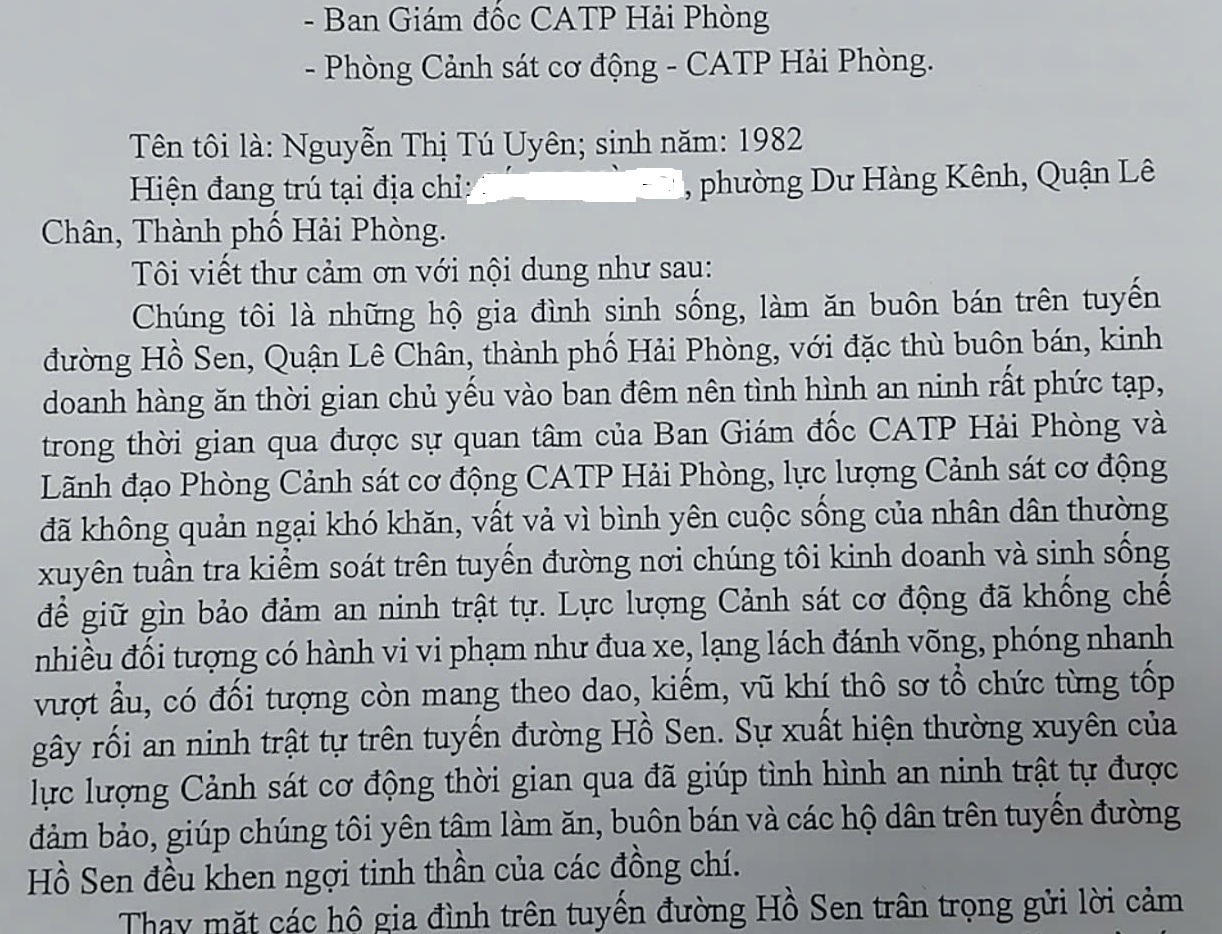 Đảng ủy phường Hàng Kênh (Lê Chân) gửi thư khen Phòng Cảnh sát cơ động - CATP